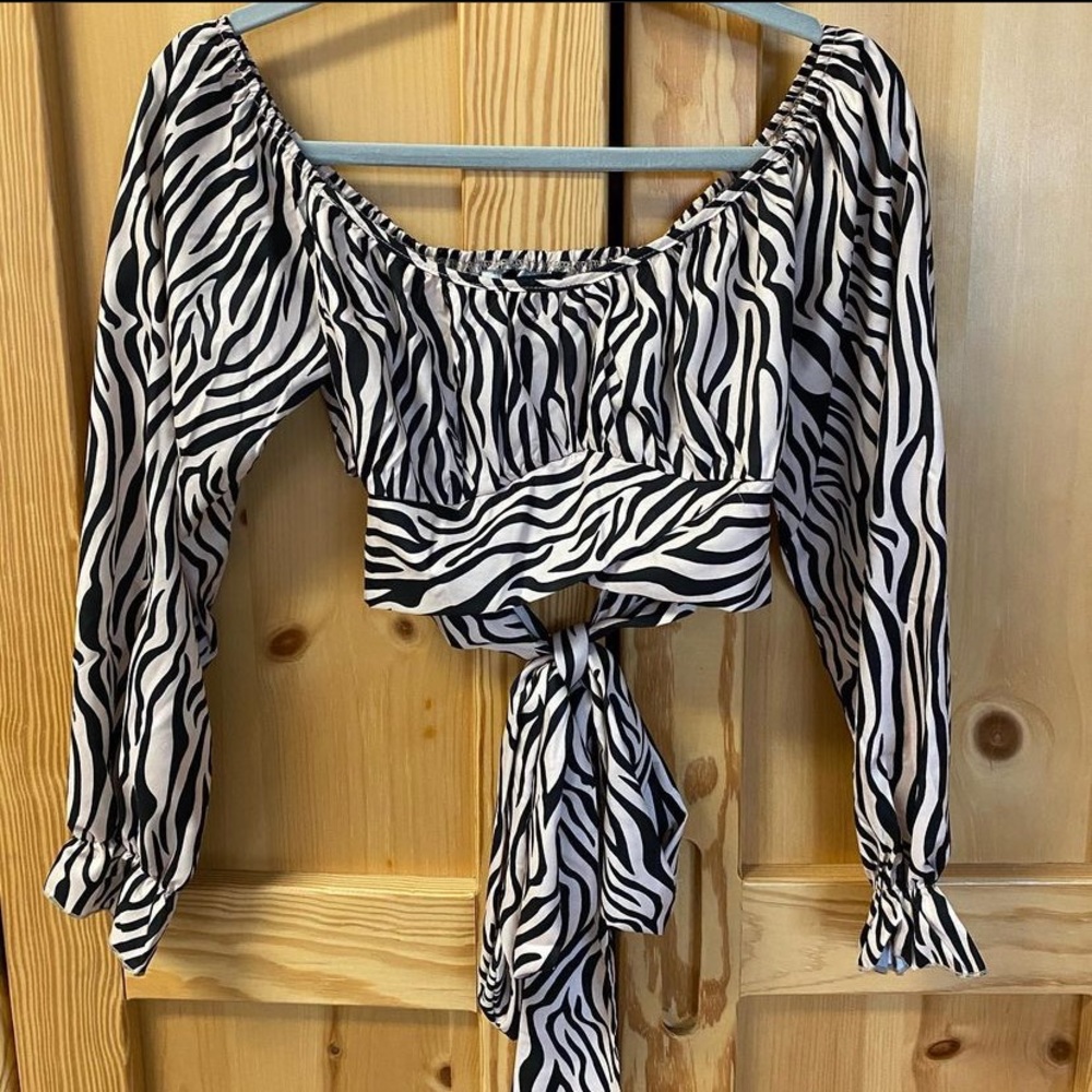 black and white zebra crop top with tie back